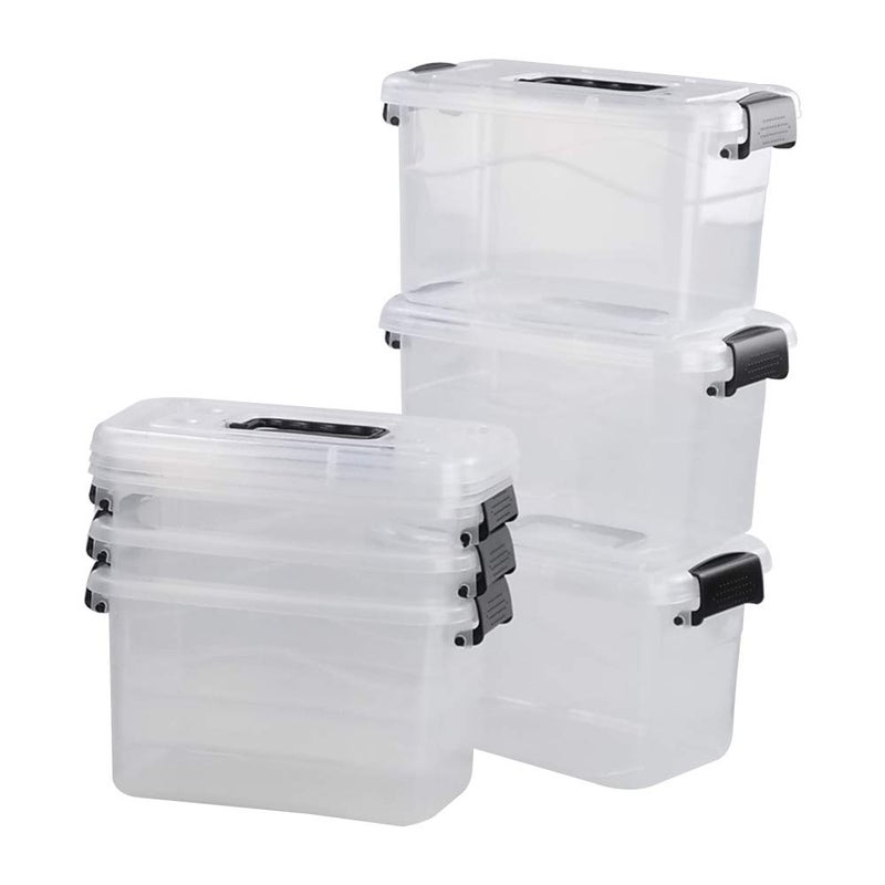 Doryh 5 L Plastic Storage Bin with Lid, Clear Transparent Box With Black Handles Set of 6 - Image 1